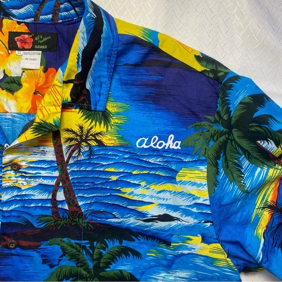 Ali's Hawaiian Shirt XL – Blue Tropical Aloha Button Down Vintage Style - Picture 4 of 8
